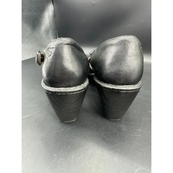 Born Black Mary Janes 3336 Embossed Heeled Stitch Size 9 EUC - Picture 3 of 8